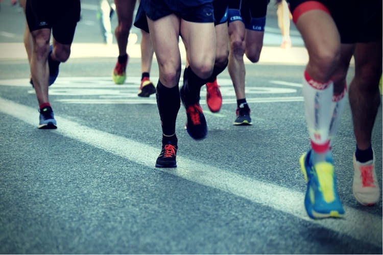 Athletes wearing compression socks